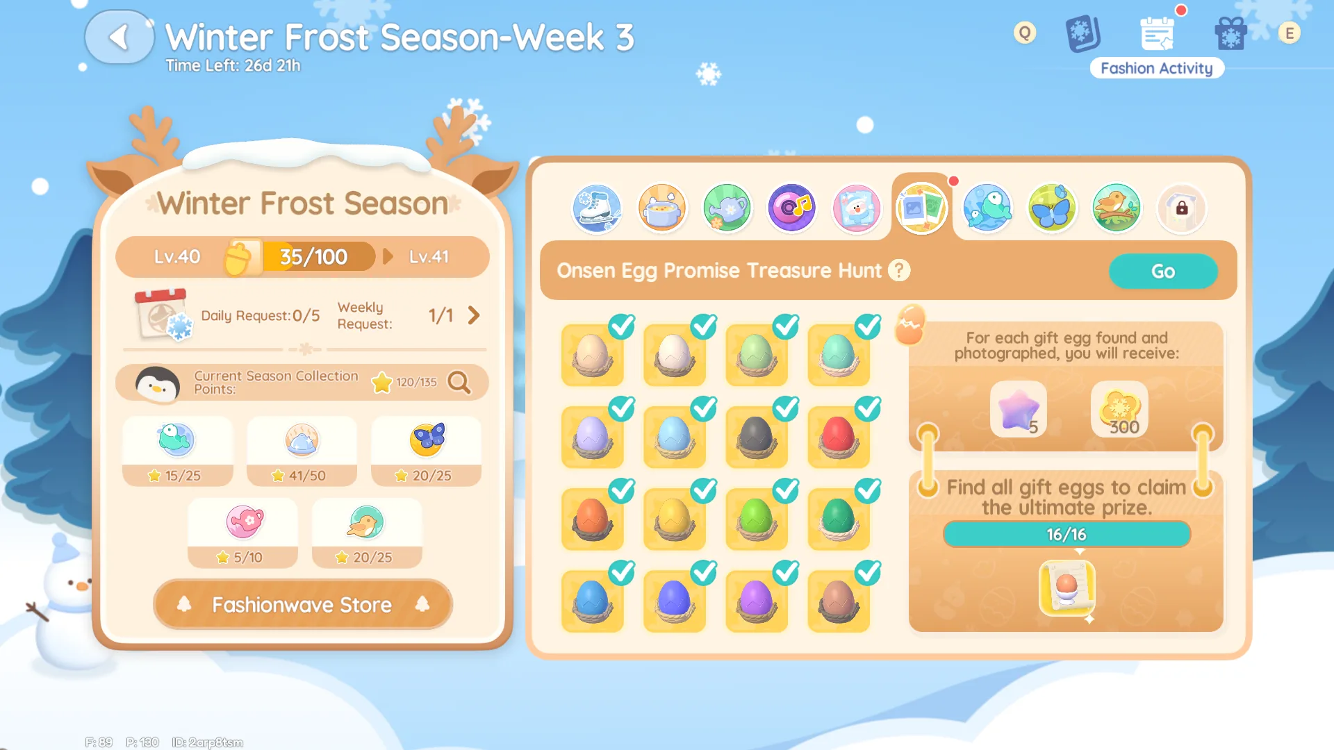 Winter Frost final egg collection rewards screen