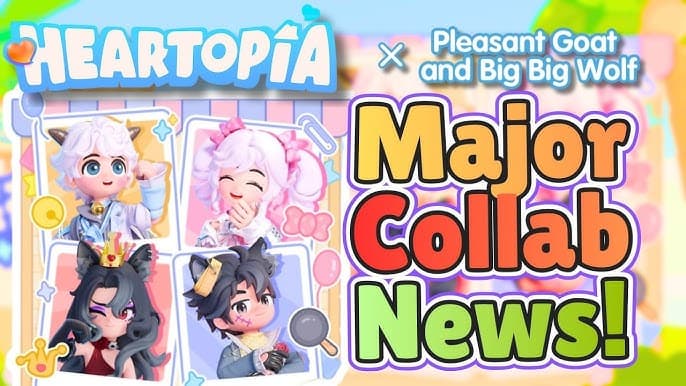 Heartopia collaboration artwork featuring Pleasant Goat characters.