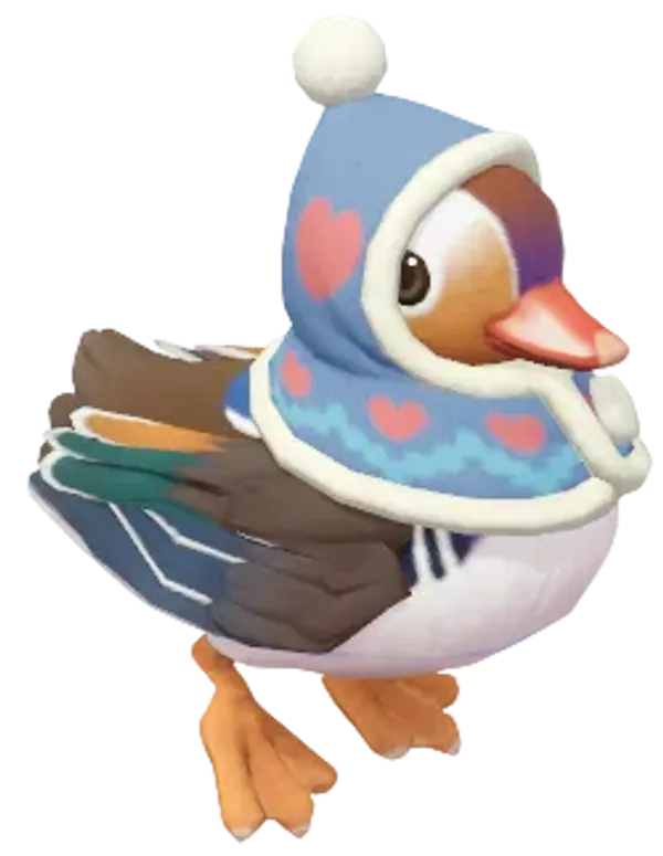 Pato mandarín con ropa de invierno