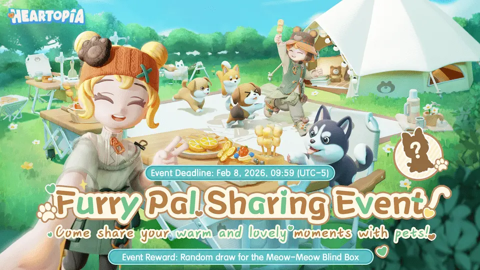 Heartopia pet sharing event banner on X (giveaway).